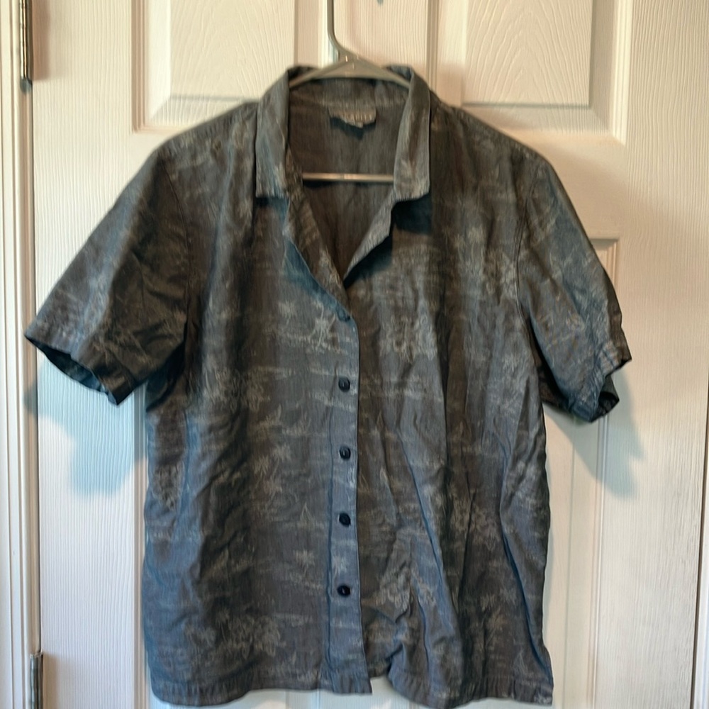 Men's Gray Short Sleeve Hawaiian shirt button front medium